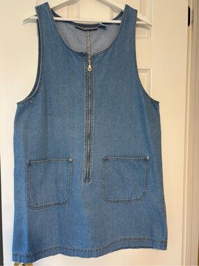 Sleeveless Blue Denim Midi Dress with Front Zip